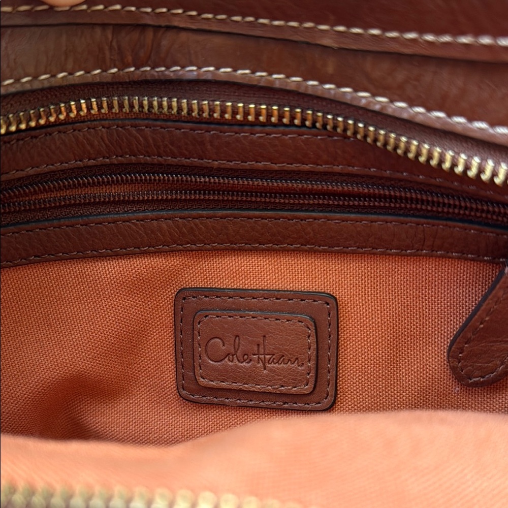 Vintage Cole Haan Brown Leather and Linen Women's Shoulder Bag - Picture 2 of 16